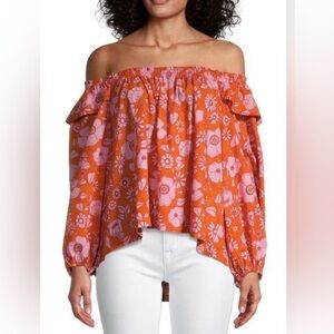 Free People Miss Daisy floral printed smock blouse in pink Floral Orange Size/M